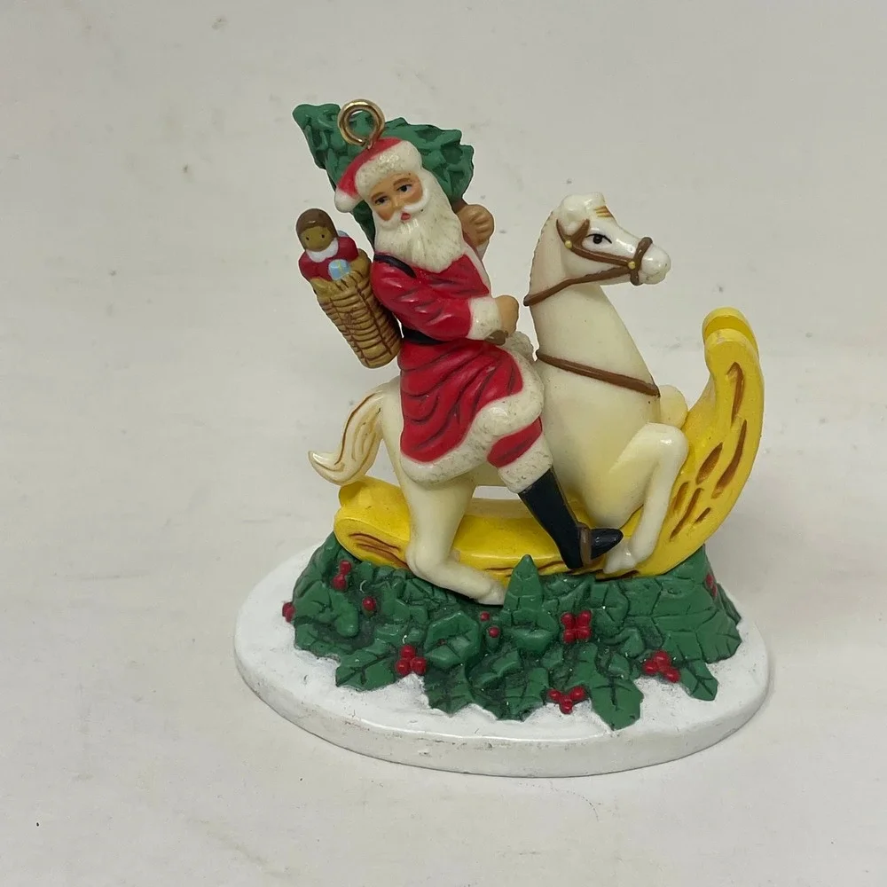 Vintage 1988 Enesco The Gifted Line Santa on Rocking Horse Ornament Figurine